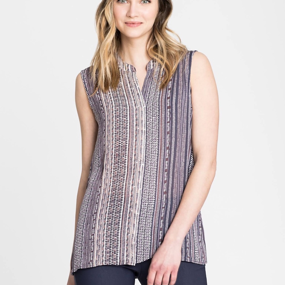 NIC + ZOE Walking On Midnight Striped Sleeveless Blouse